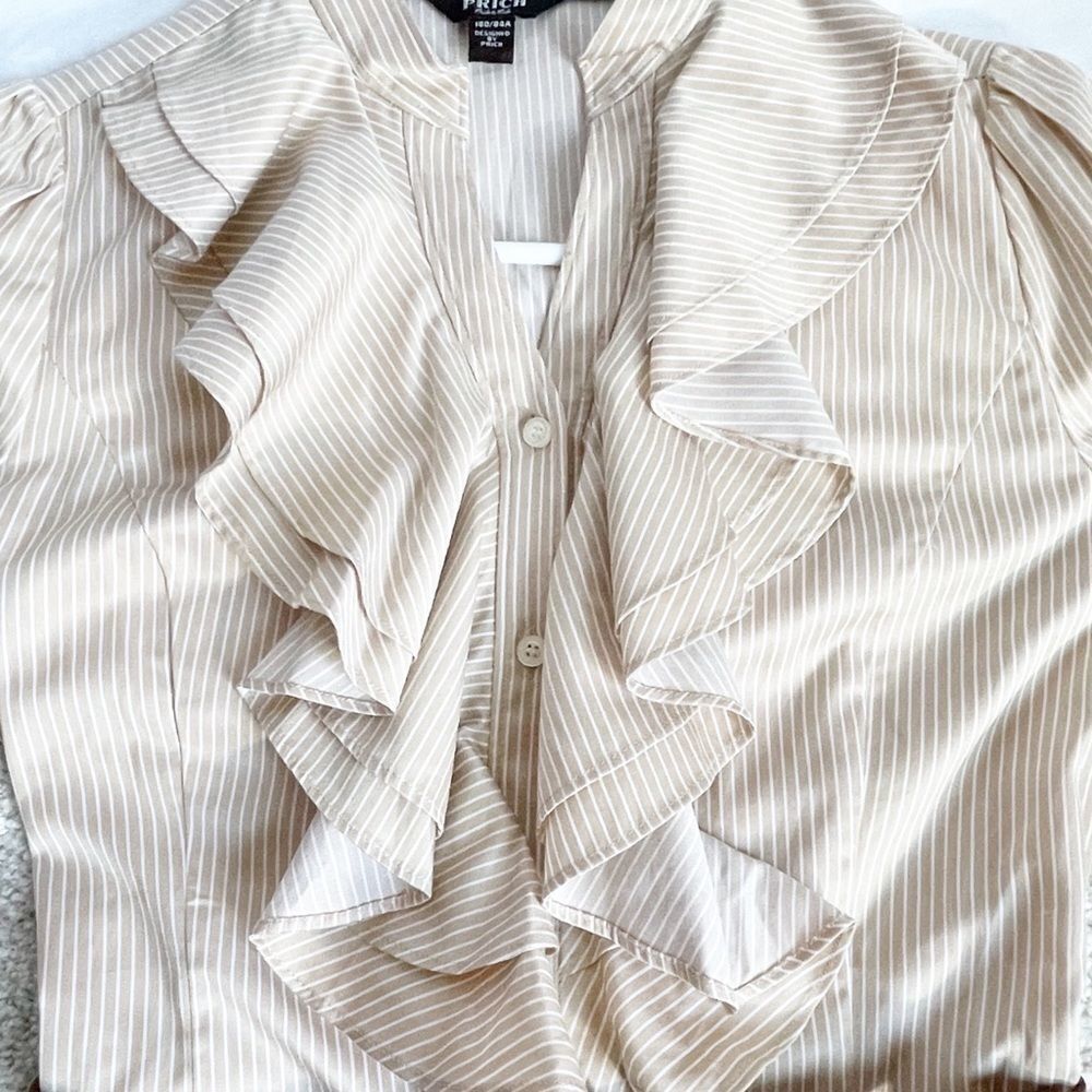 Prich Pride & Rich Striped Belted Ruffle Blouse L - Picture 9 of 12